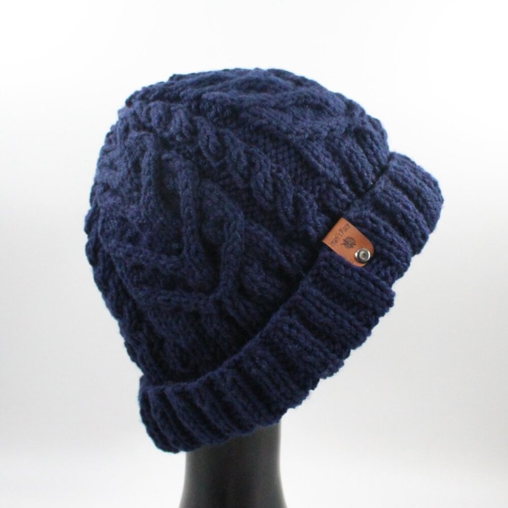Handmade Hand Knit Glendon Cable Knit Navy Dark Blue Hat